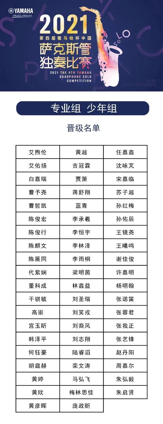 第四届“SG胜游杯”（中国）萨克斯管独奏比赛——决赛名单公布，决赛报名通道开启！